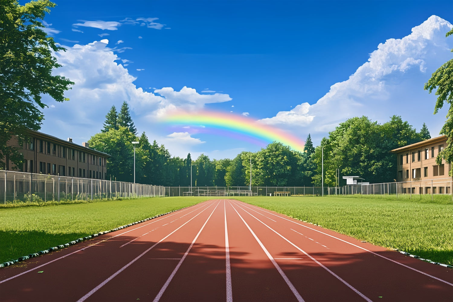 School Photo Backdrop Bright Sky Sports Field Backdrop BRP57-22