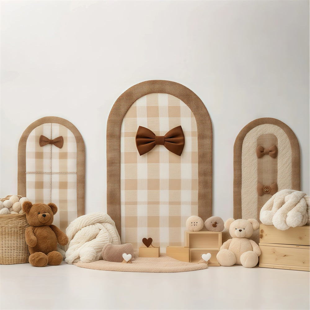 Newborn Photo Backdrop Cozy Plaid Bow Teddy Backdrop BRP57-242