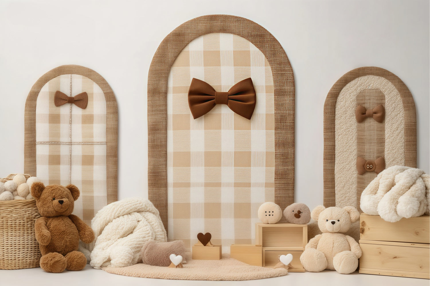 Newborn Photo Backdrop Cozy Plaid Bow Teddy Backdrop BRP57-242