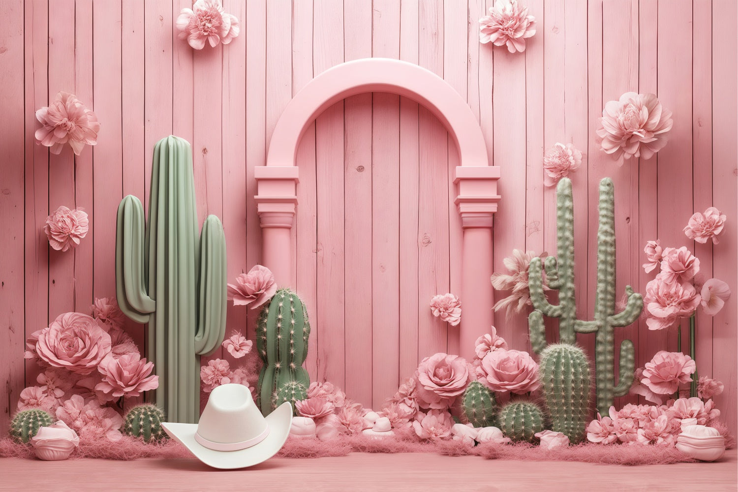 Newborn Photoshoot Backdrop Pink Cactus Arch Backdrop BRP57-250