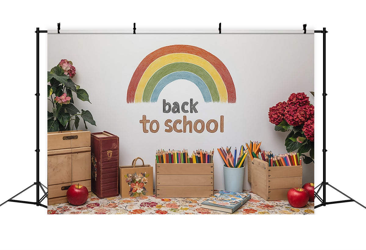 School Picture Backdrop Rustic Rainbow Welcome Backdrop BRP57-29