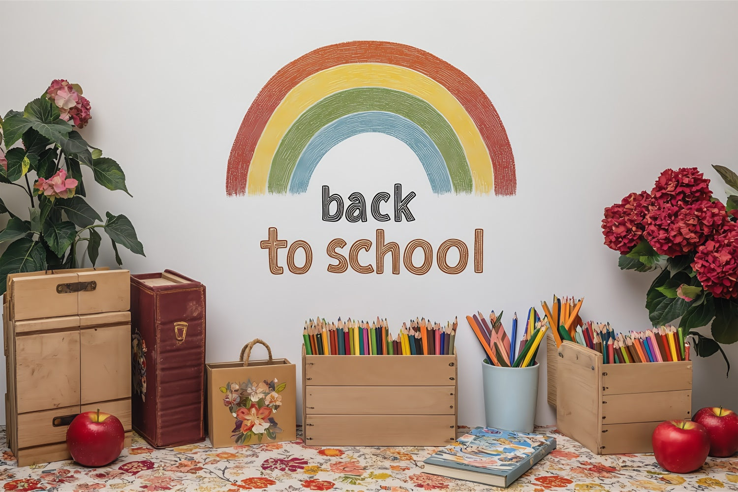 School Picture Backdrop Rustic Rainbow Welcome Backdrop BRP57-29