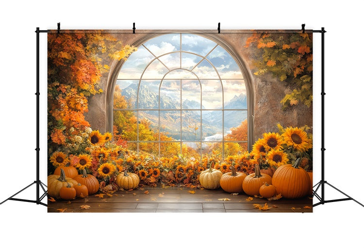 Thanksgiving Backdrop Sunflower Arch Mountain View Backdrop BRP57-326