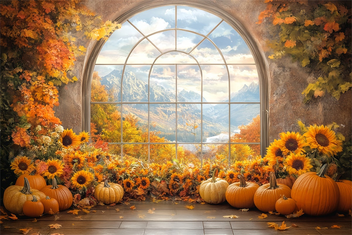 Thanksgiving Backdrop Sunflower Arch Mountain View Backdrop BRP57-326