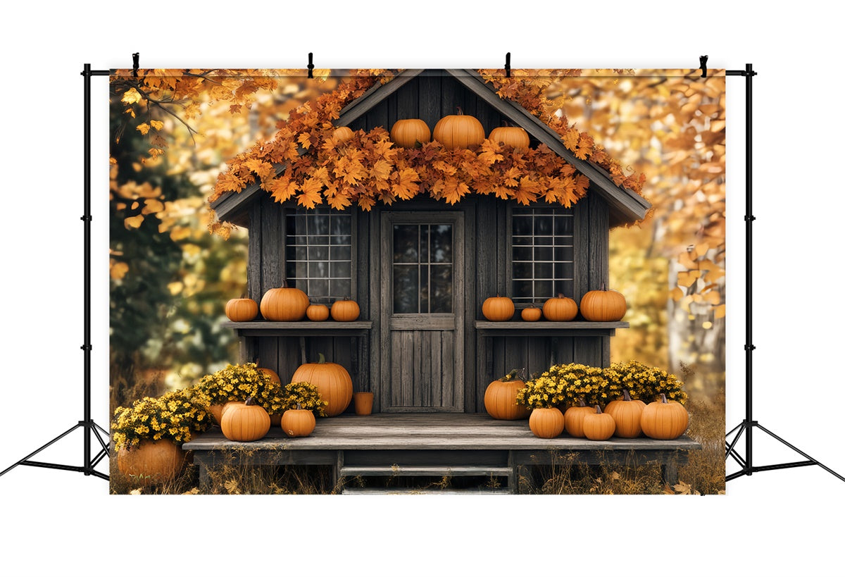 Photography Thanksgiving Backdrop Pumpkin Porch Cabin Backdrop BRP57-330
