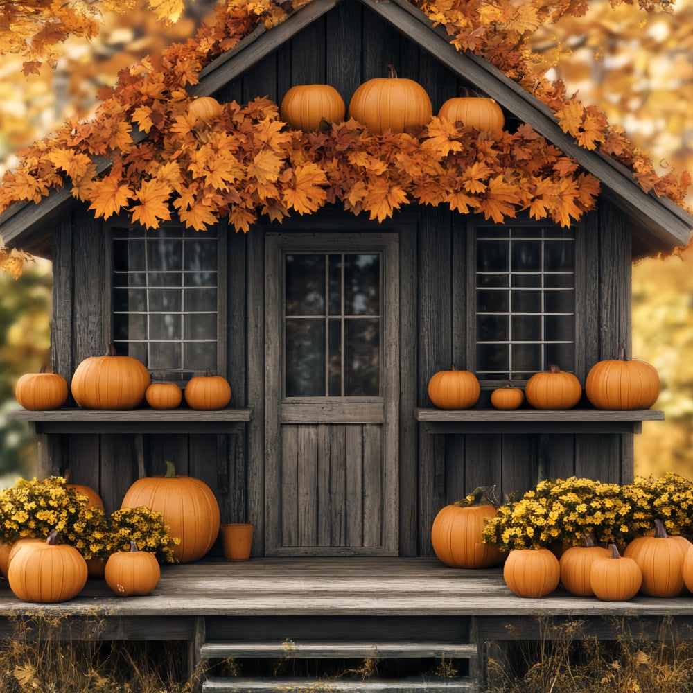 Photography Thanksgiving Backdrop Pumpkin Porch Cabin Backdrop BRP57-330