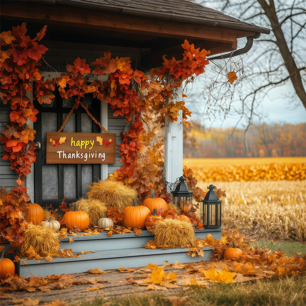 Thanksgiving Day Backdrop Front Door Autumn Leaves Backdrop BRP57-332
