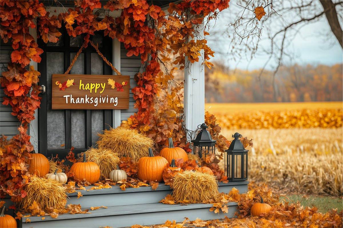 Thanksgiving Day Backdrop Front Door Autumn Leaves Backdrop BRP57-332