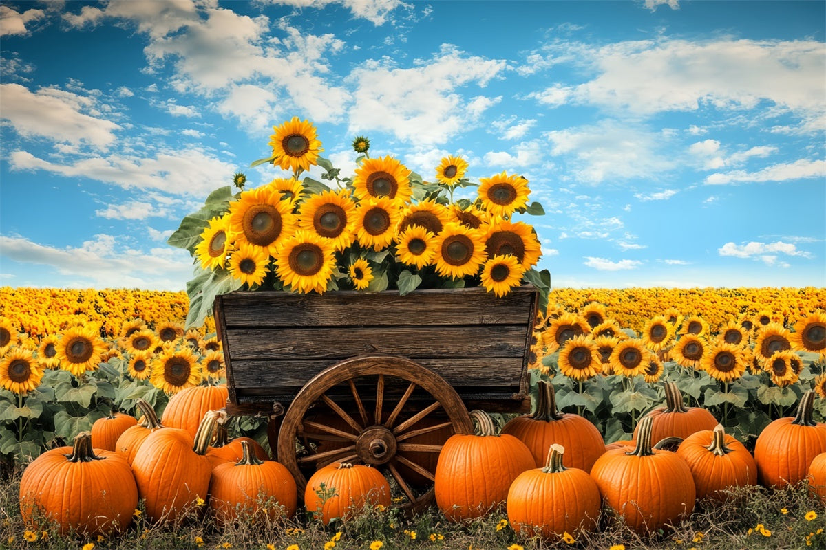 Thanksgiving Backdrops Rustic Wagon Floral Autumn Backdrop BRP57-333