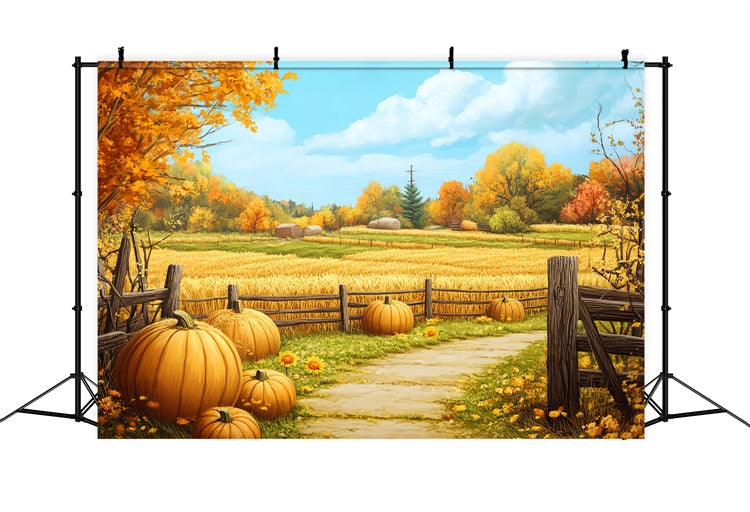 Backdrop Thanksgiving Golden Field Farm Path Fall Backdrop BRP57-335