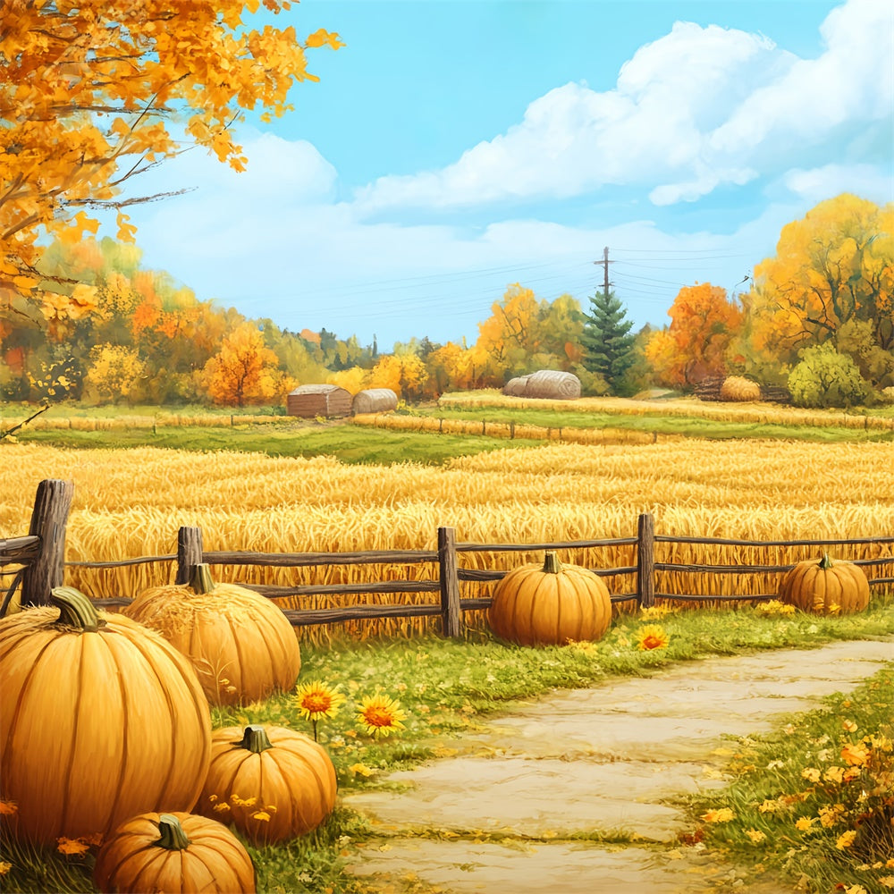 Backdrop Thanksgiving Golden Field Farm Path Fall Backdrop BRP57-335