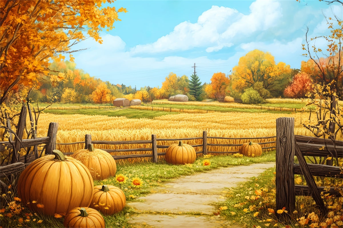 Backdrop Thanksgiving Golden Field Farm Path Fall Backdrop BRP57-335