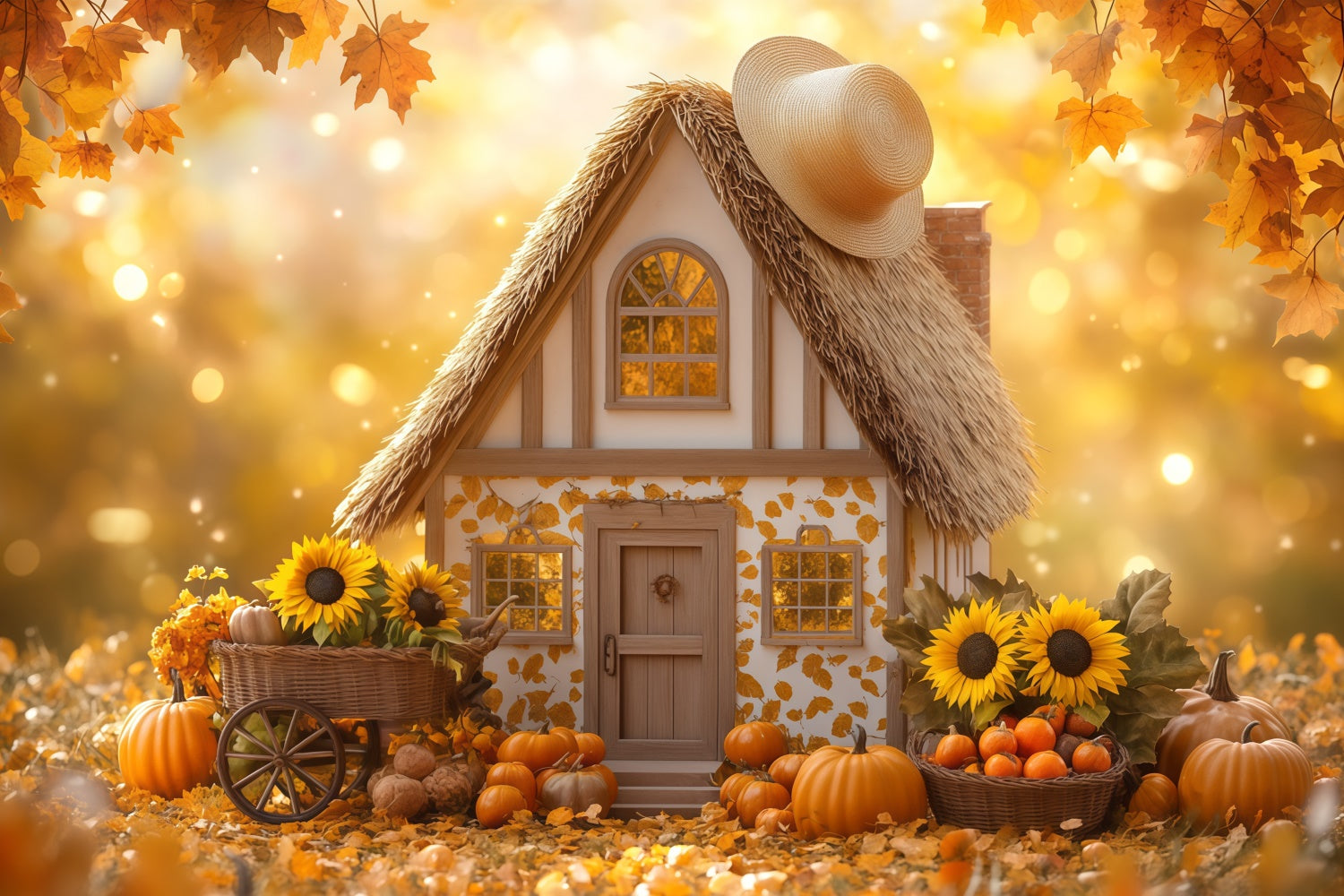 Fall Thanksgiving Backdrop Autumn Fairy Cottage Backdrop BRP57-338