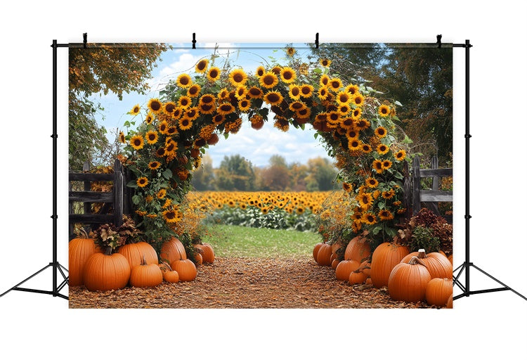 Thanksgiving Backdrop Sunflower Arch Pumpkin Path Backdrop BRP57-339