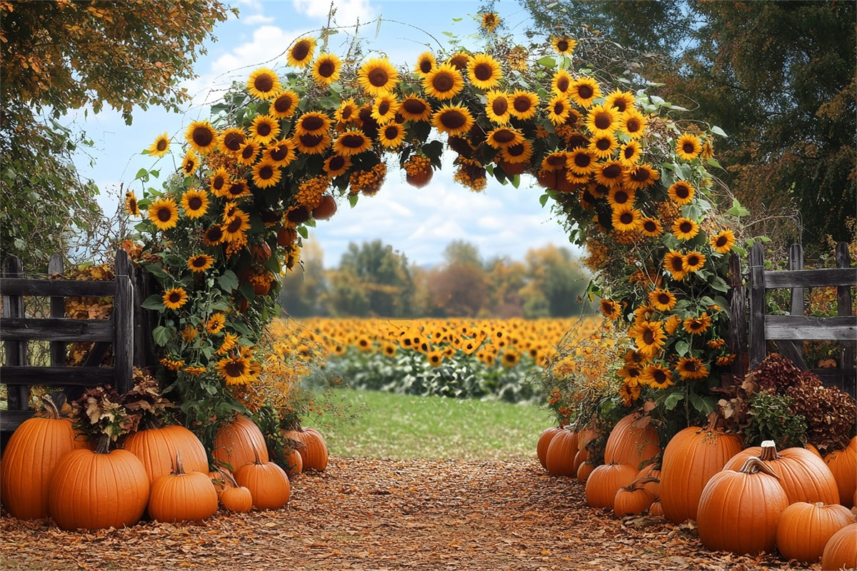Thanksgiving Backdrop Sunflower Arch Pumpkin Path Backdrop BRP57-339
