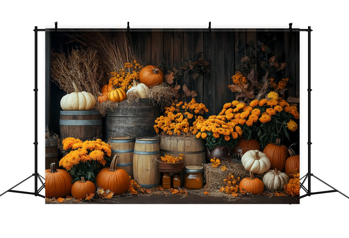 Happy Thanksgiving Backdrop Autumn Floral Rustic Backdrop BRP57-344