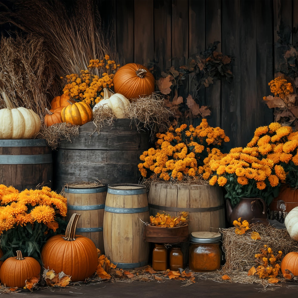Happy Thanksgiving Backdrop Autumn Floral Rustic Backdrop BRP57-344