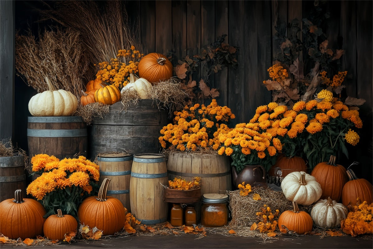 Happy Thanksgiving Backdrop Autumn Floral Rustic Backdrop BRP57-344