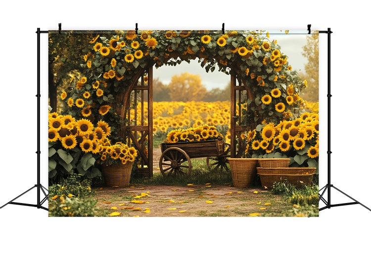 Thanksgiving Backdrops Sunflower Cart Field Arch Backdrop BRP57-348