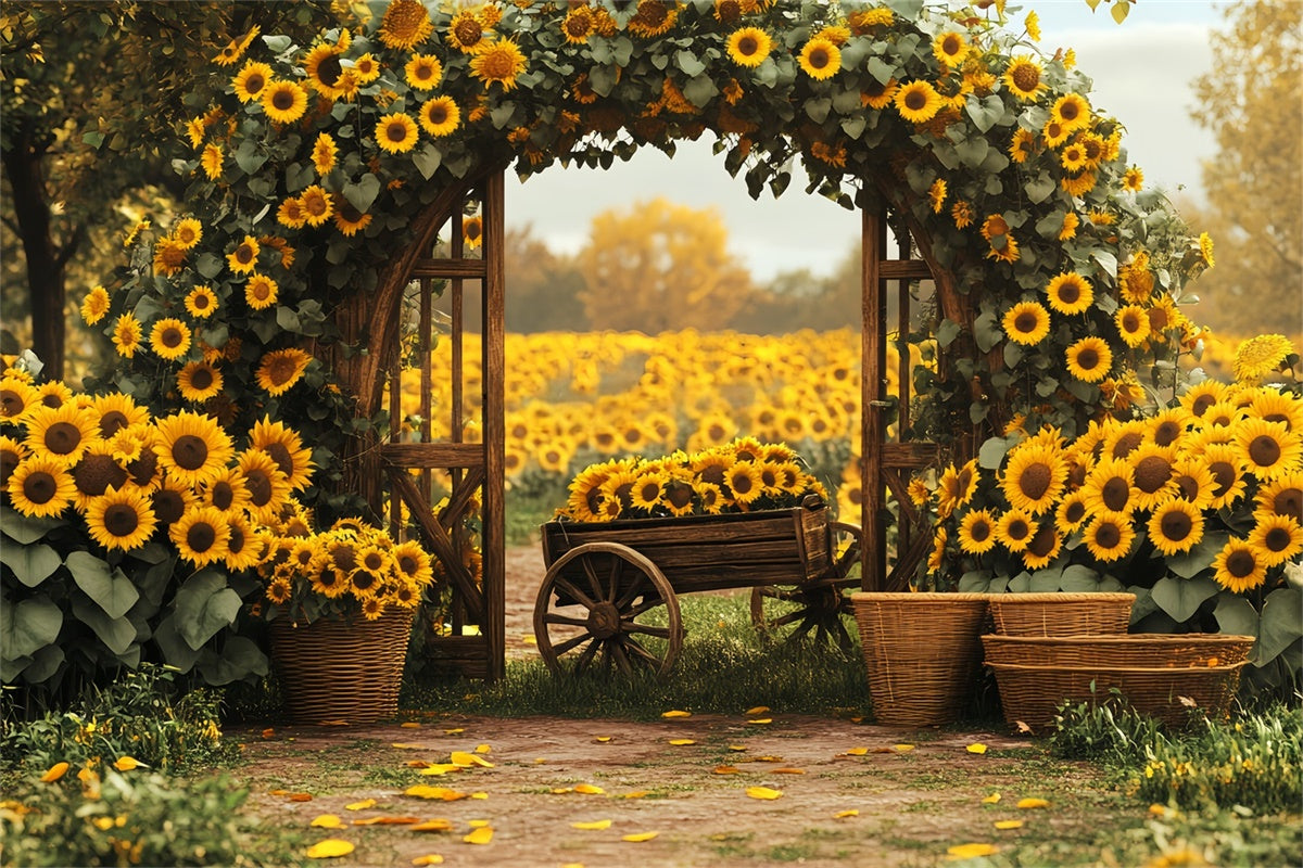 Thanksgiving Backdrops Sunflower Cart Field Arch Backdrop BRP57-348