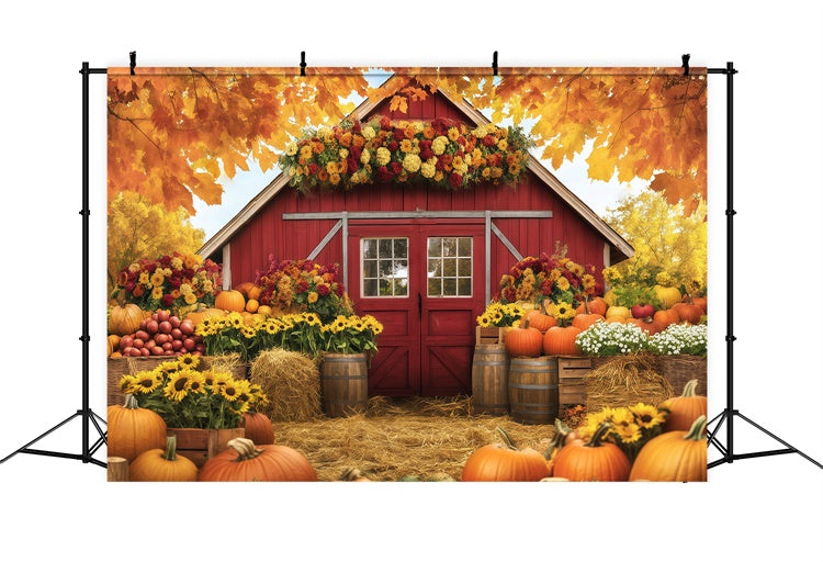 Backdrop For Thanksgiving Floral Harvest Red Barn Backdrop BRP57-349
