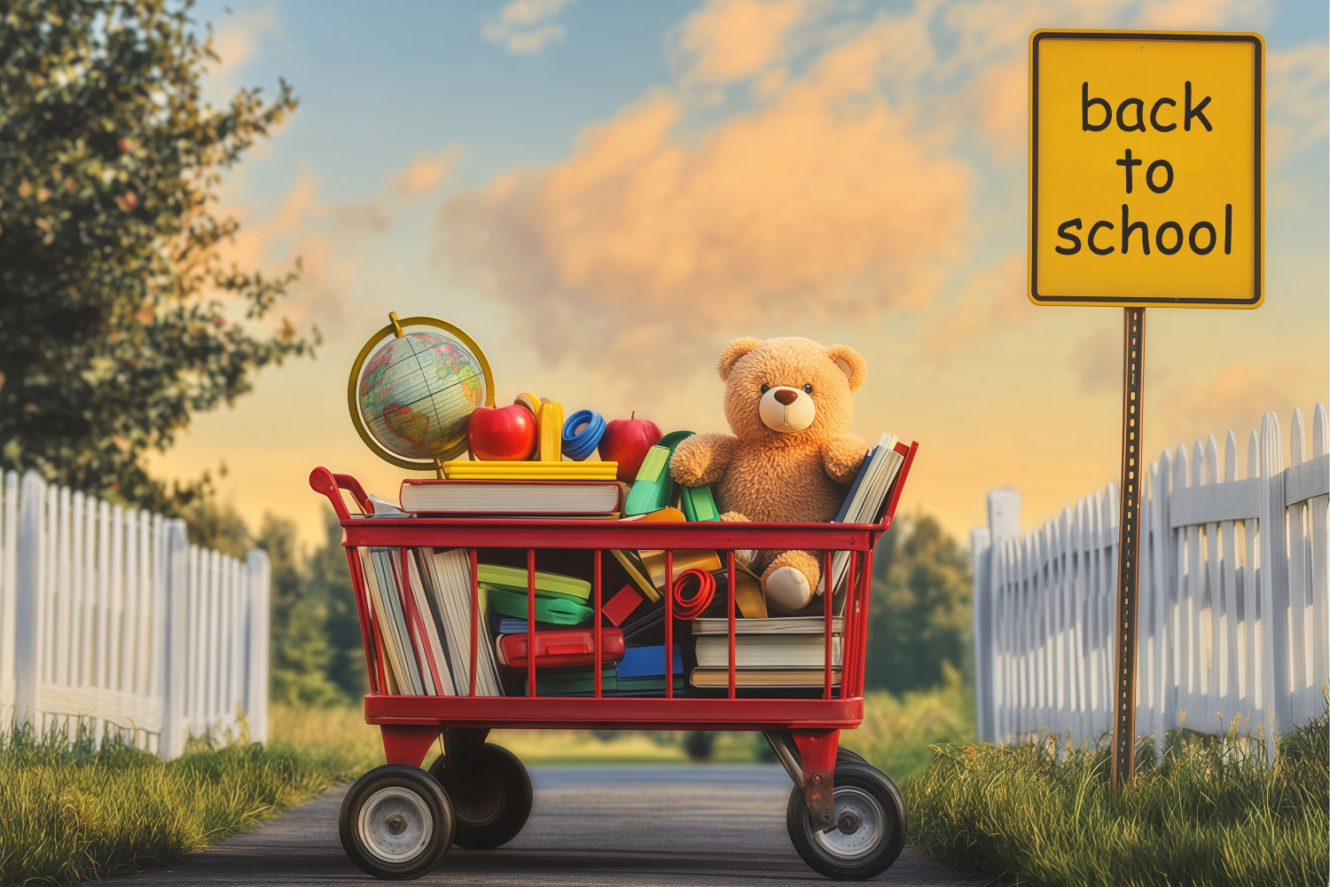 Back To School Photo Backdrop Books Bear Sunset Backdrop BRP57-35