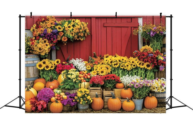 Fall Thanksgiving Backdrop Floral Pumpkin Barn Backdrop BRP57-350