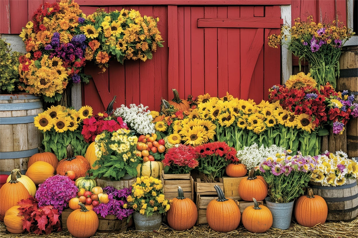 Fall Thanksgiving Backdrop Floral Pumpkin Barn Backdrop BRP57-350