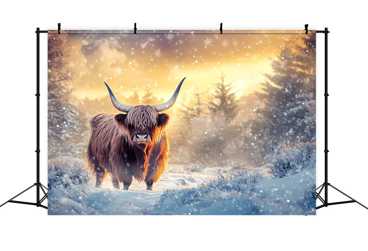 Winter Snow Backdrop Frosty Pines Sunset Backdrop BRP57-352