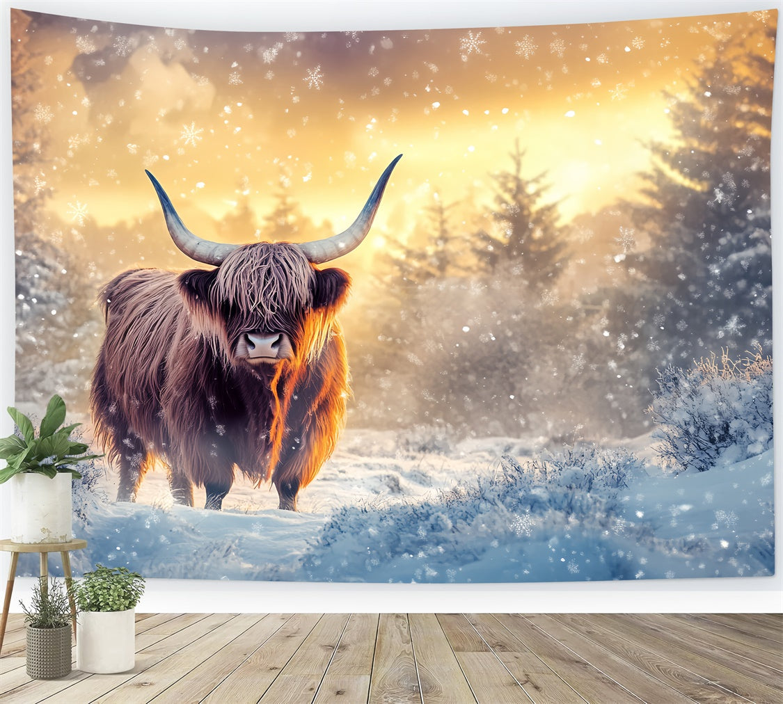 Winter Snow Backdrop Frosty Pines Sunset Backdrop BRP57-352