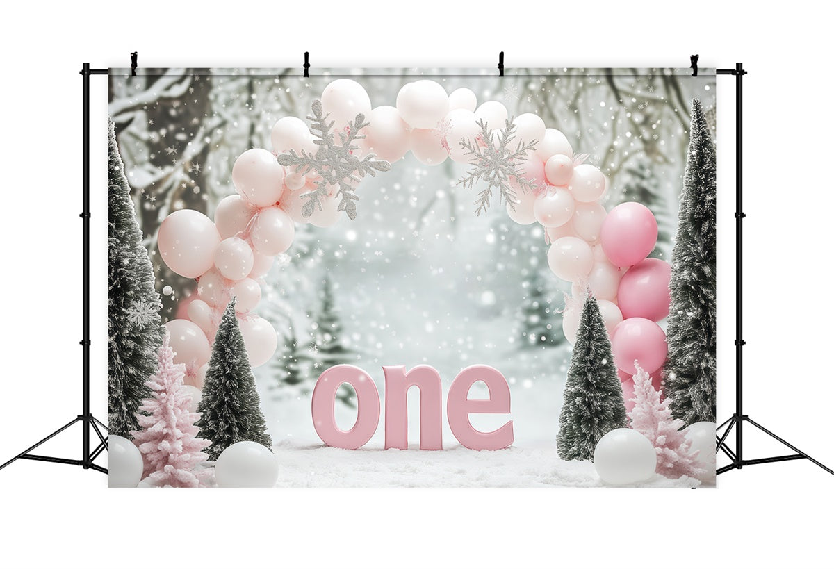 Winter Wonderland Backdrop Balloons 1st Birthday Backdrop BRP57-357