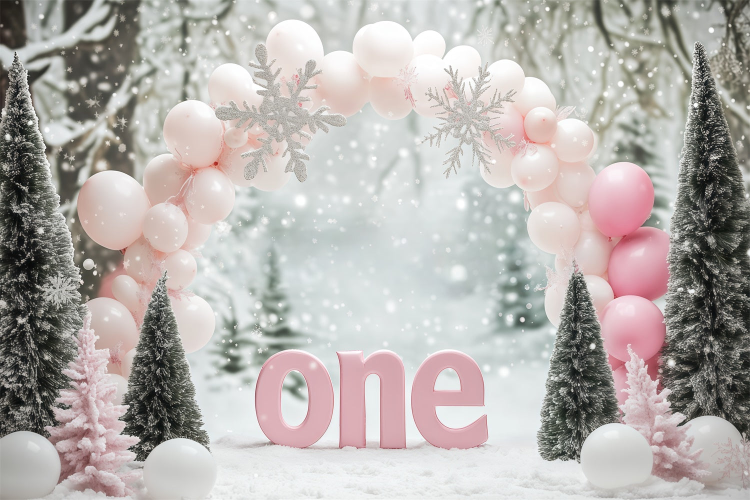 Winter Wonderland Backdrop Balloons 1st Birthday Backdrop BRP57-357