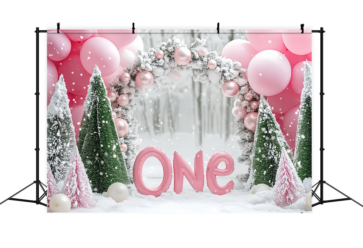 Winter Backdrop Sparkling Snow First Birthday Backdrop BRP57-358
