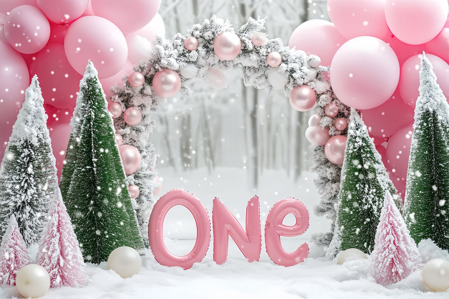 Winter Backdrop Sparkling Snow First Birthday Backdrop BRP57-358