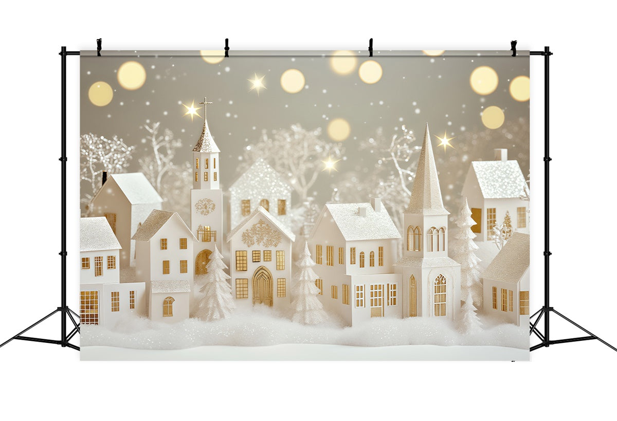 Winter Scene Backdrop Glittering Paper Village Backdrop BRP57-367