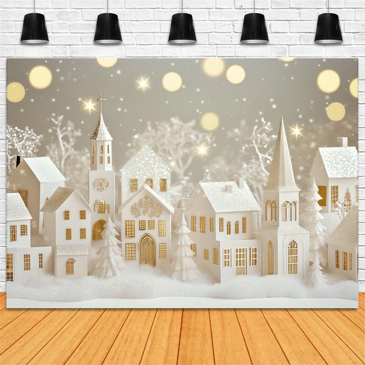 Winter Scene Backdrop Glittering Paper Village Backdrop BRP57-367
