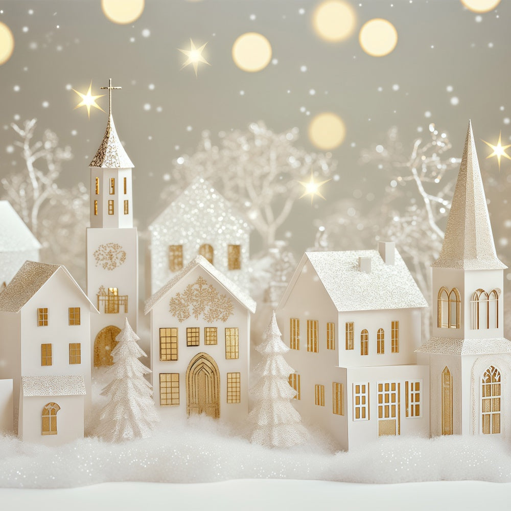 Winter Scene Backdrop Glittering Paper Village Backdrop BRP57-367