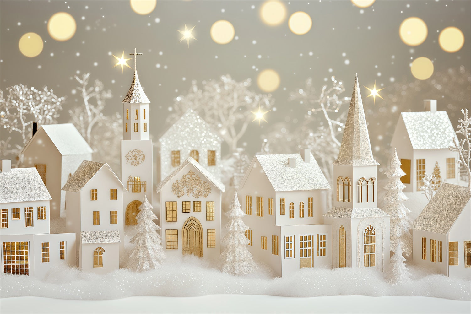 Winter Scene Backdrop Glittering Paper Village Backdrop BRP57-367