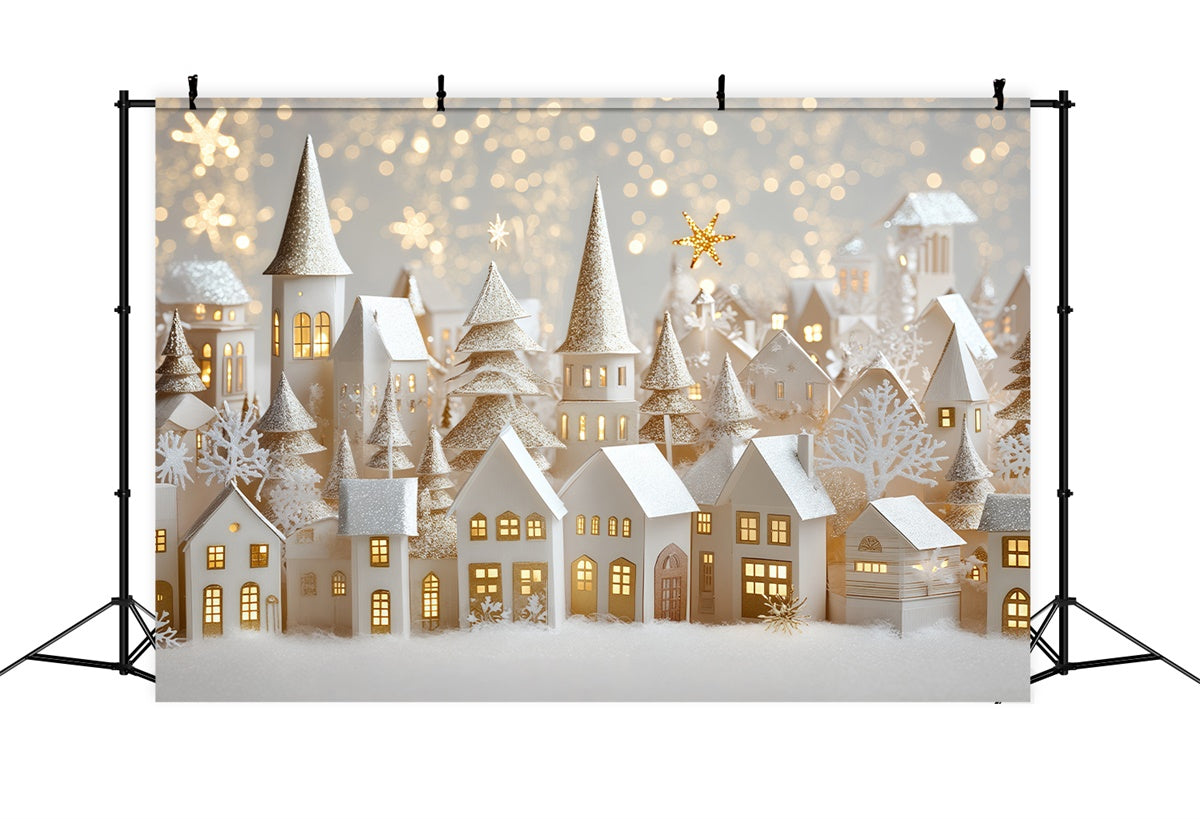 Winter Photo Backdrop Holiday Cottage Lights Backdrop BRP57-368