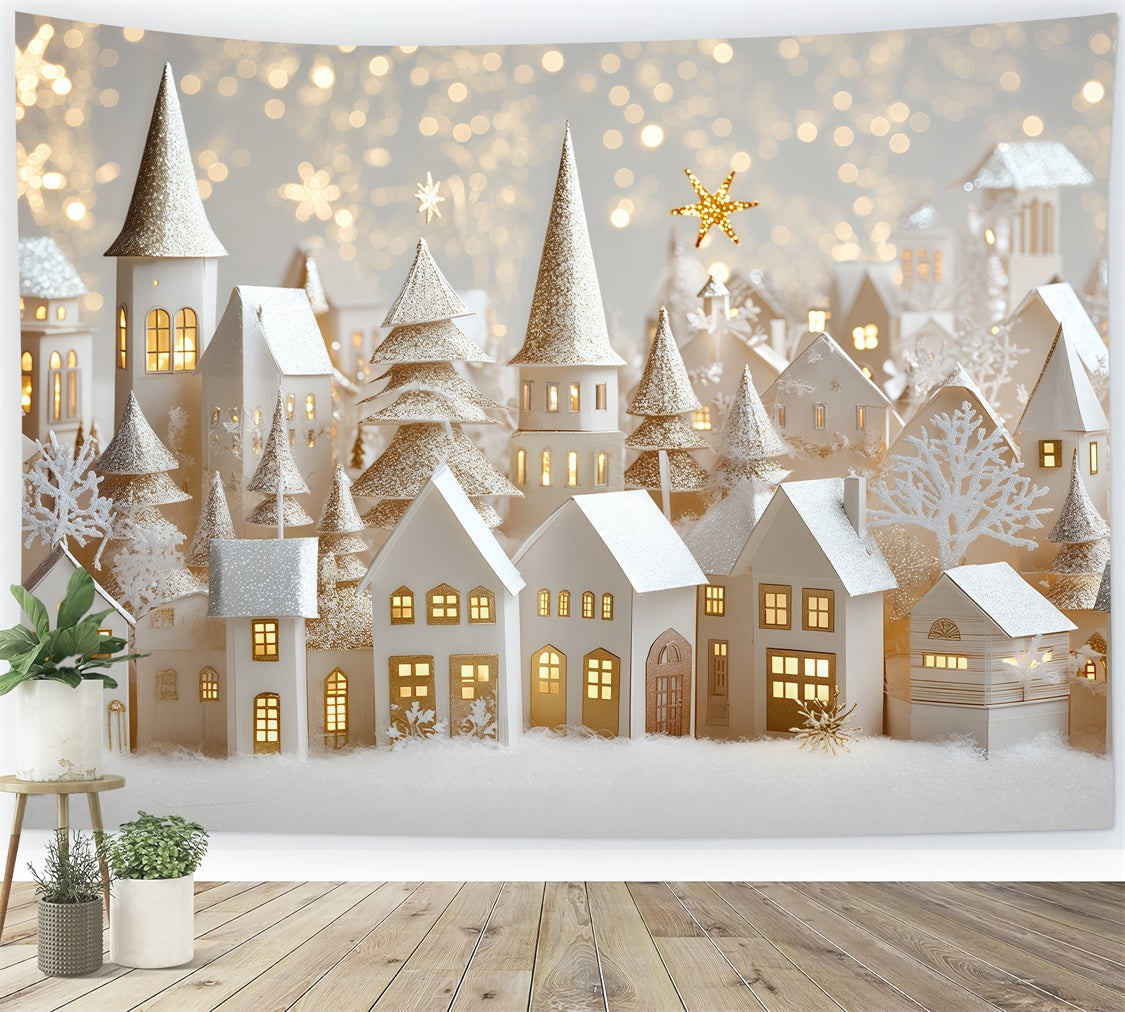 Winter Photo Backdrop Holiday Cottage Lights Backdrop BRP57-368