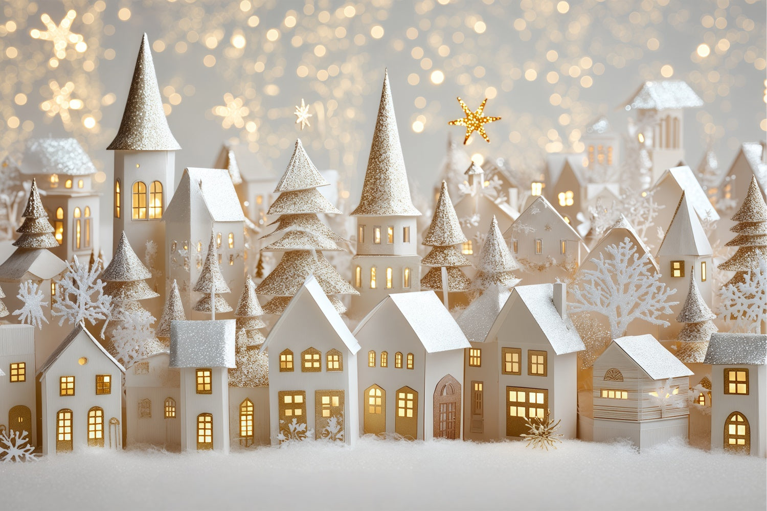 Winter Photo Backdrop Holiday Cottage Lights Backdrop BRP57-368