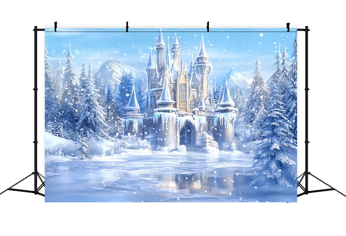 Winter Wonderland Backdrops Frozen Lake Castle Backdrop BRP57-373