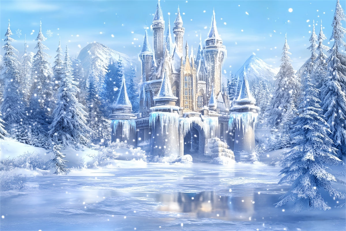 Winter Wonderland Backdrops Frozen Lake Castle Backdrop BRP57-373