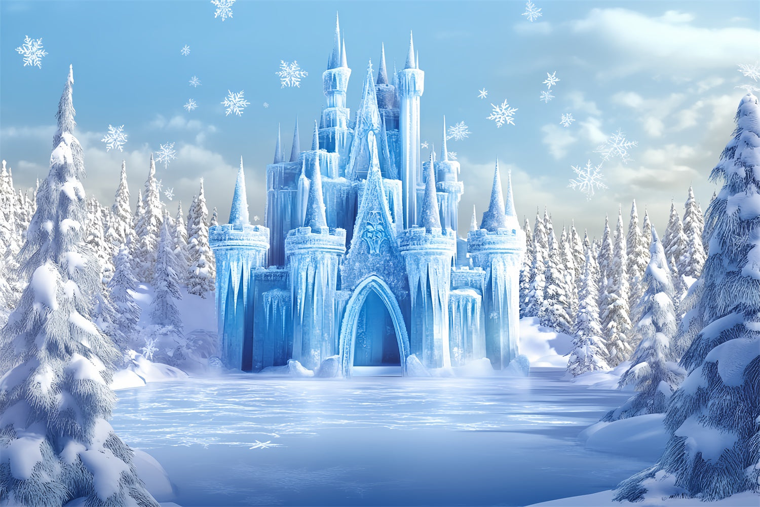 Winter Photo Backdrop Glacial Frozen Castle Backdrop BRP57-374