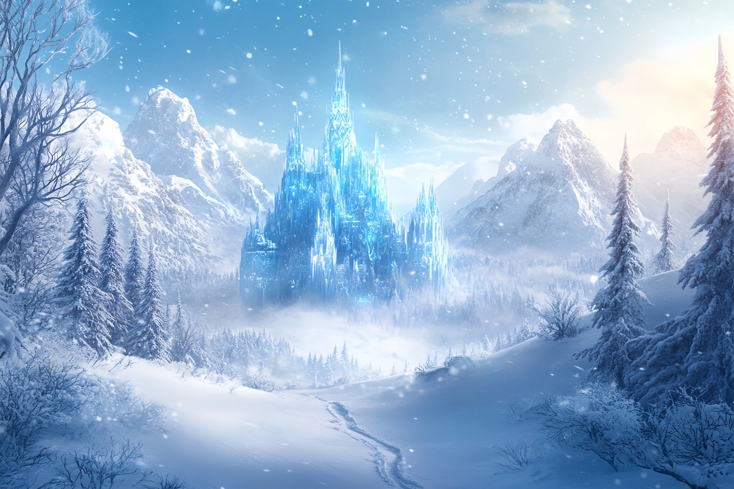 Winter Backdrops Misty Enchanted Ice Castle Backdrop BRP57-376