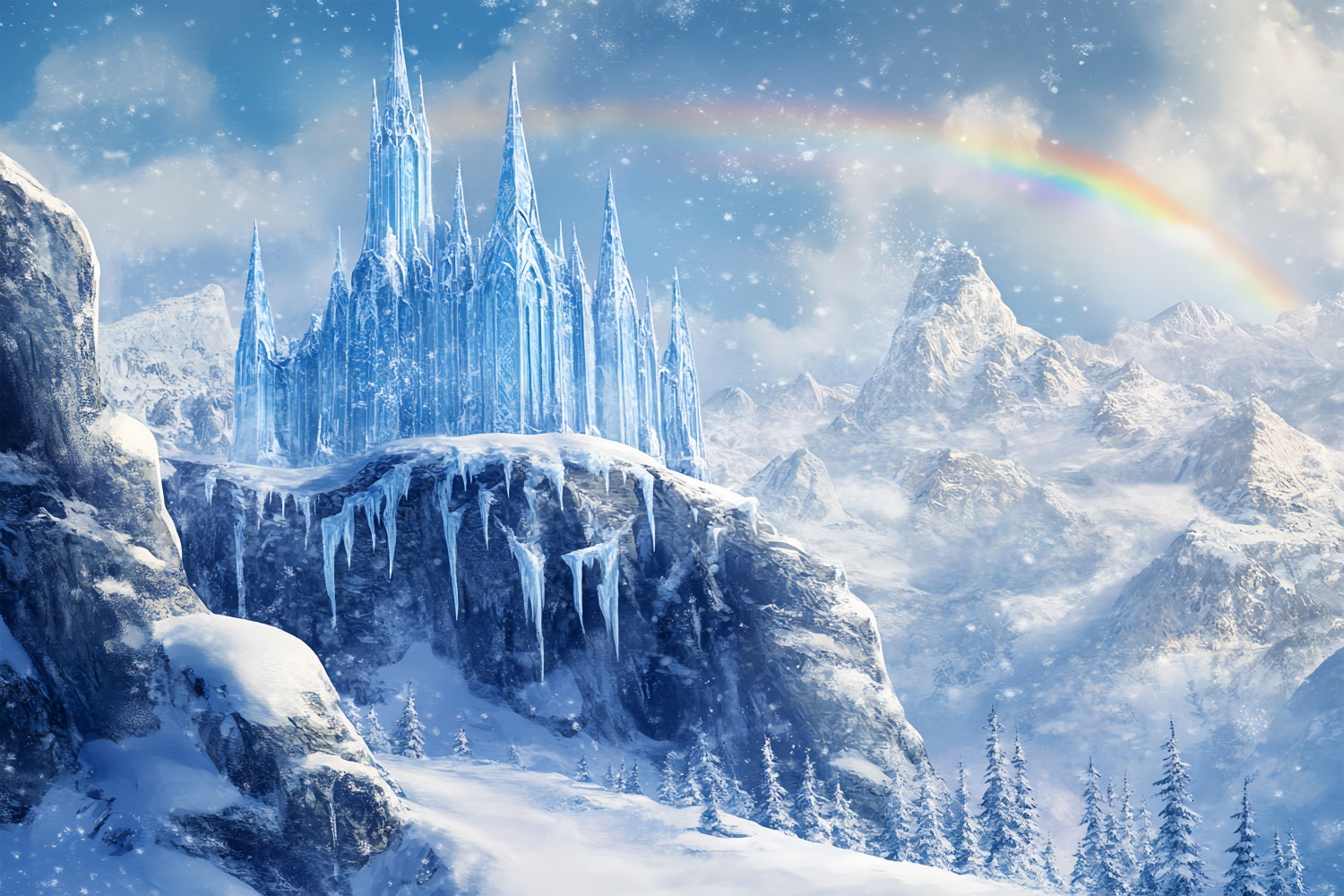 Winter Wonderland Backdrops Rainbow Frozen Castle Backdrop BRP57-377