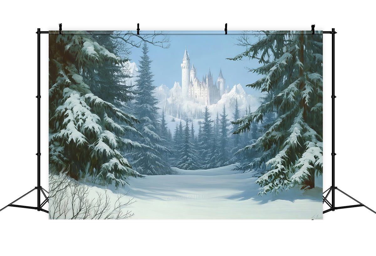 Winter Backdrop Photography Pines Snow Castle Backdrop BRP57-378
