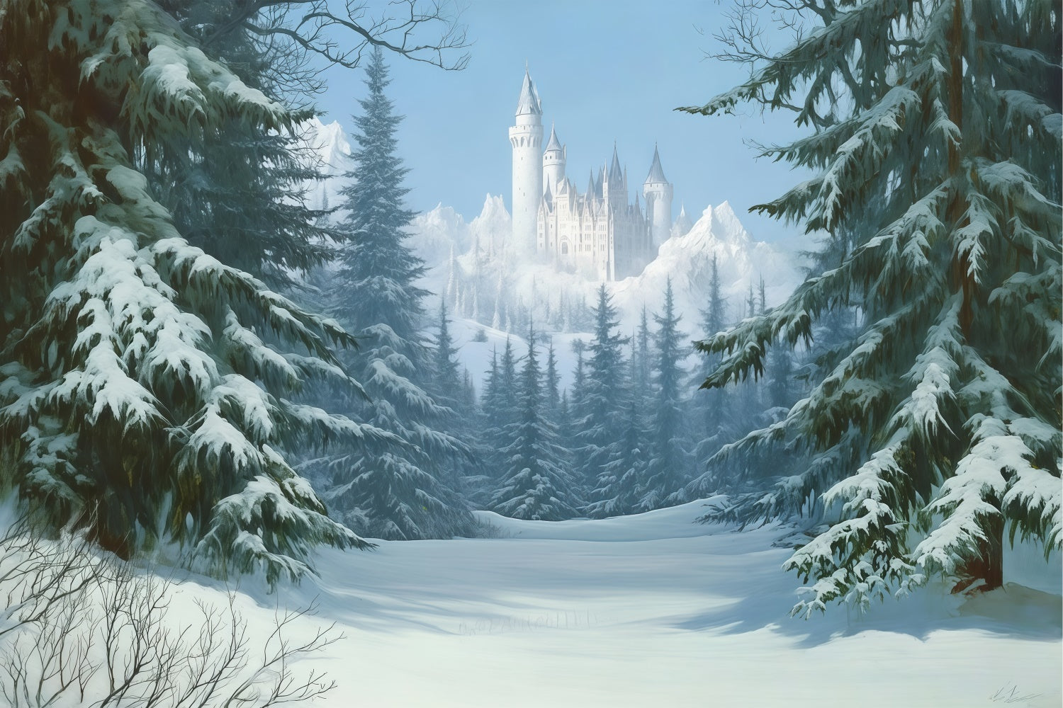 Winter Backdrop Photography Pines Snow Castle Backdrop BRP57-378