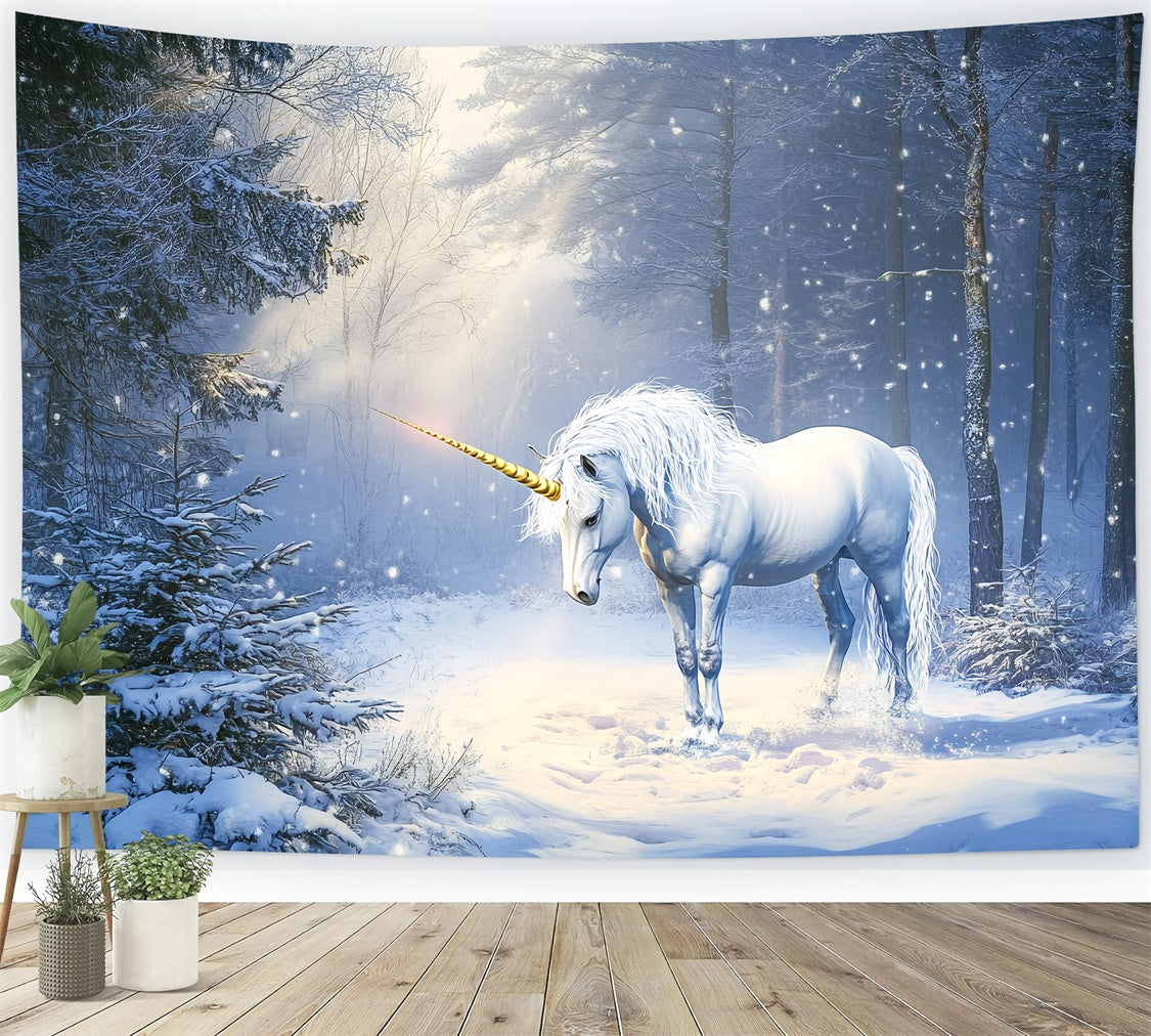 Winter Forest Backdrop Frosted Magic Unicorn Backdrop BRP57-380