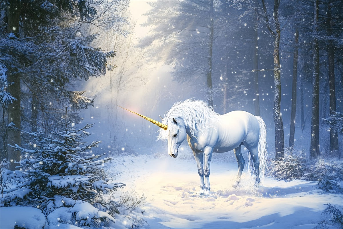 Winter Forest Backdrop Frosted Magic Unicorn Backdrop BRP57-380